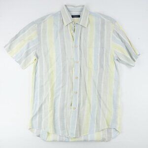 Canali Mens Sz. Medium Linen Short Sleeve Striped Hawaiian Shirt Camp Pastel
